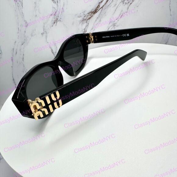 New MIU MIU Sunglasses Black Gold Rectangle Cat Eye Geometric Authentic